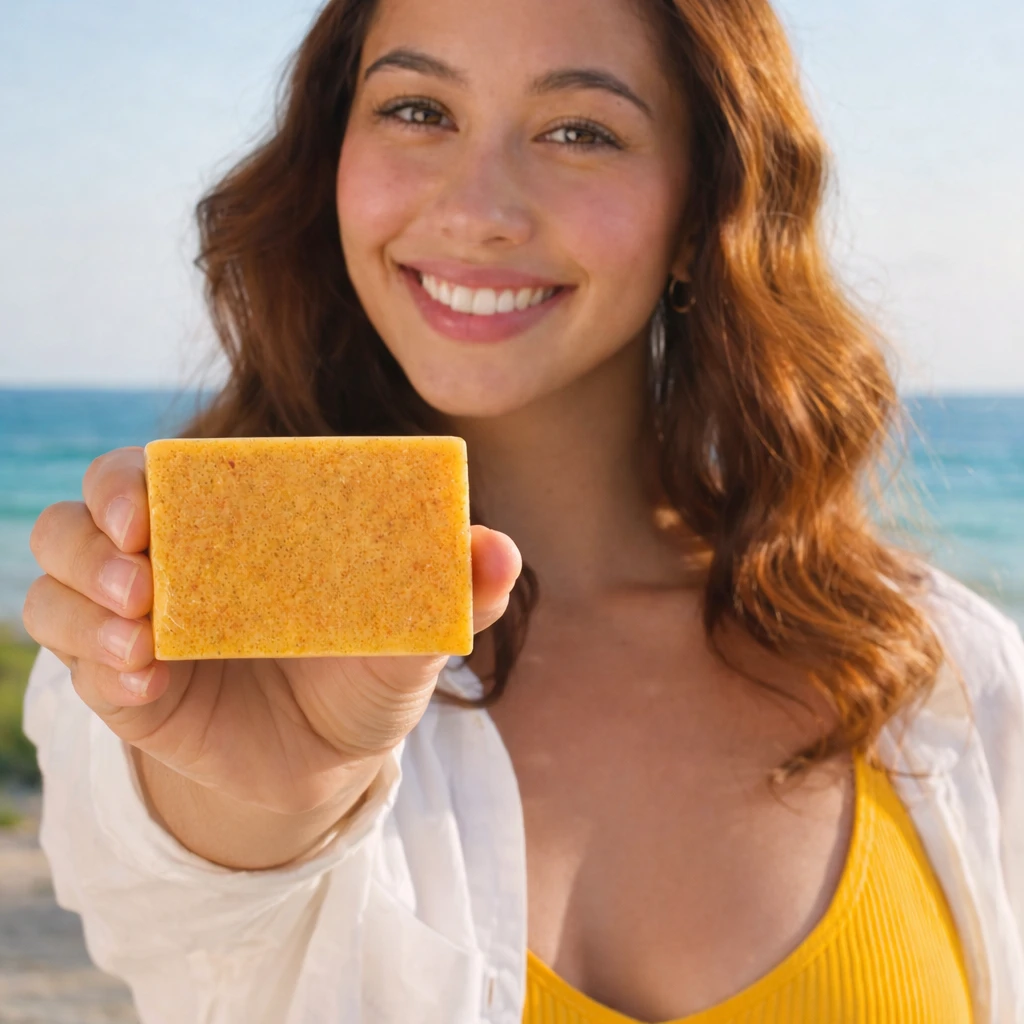 Woman at the beach holding a Bacne Out Bar